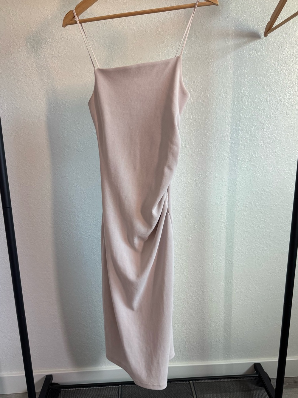 S Zara Square Neck Spaghetti Strap Dress in Blush Pink